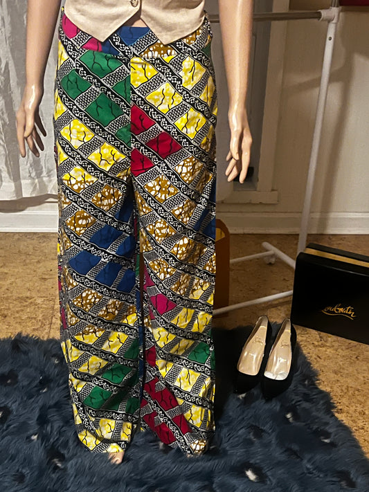 Multicolor Patchwork Ankara Straight-Leg Pants